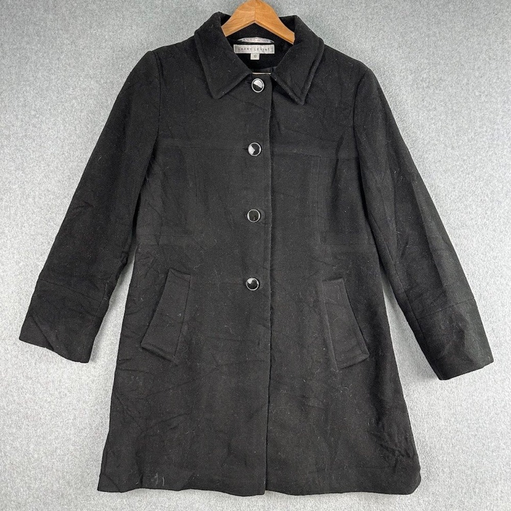 Larry Levine Womens Black Wool Blend Button Front Car Coat Jacket Size‎ 10 08714